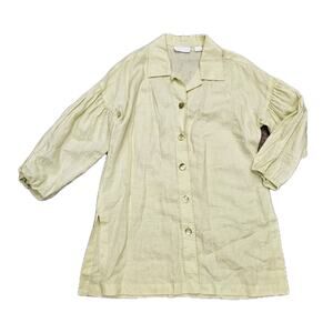 Debra DeRoo Linen Tunic Top Womens M Lime Green Balloon Sleeve Lagenlook Boho